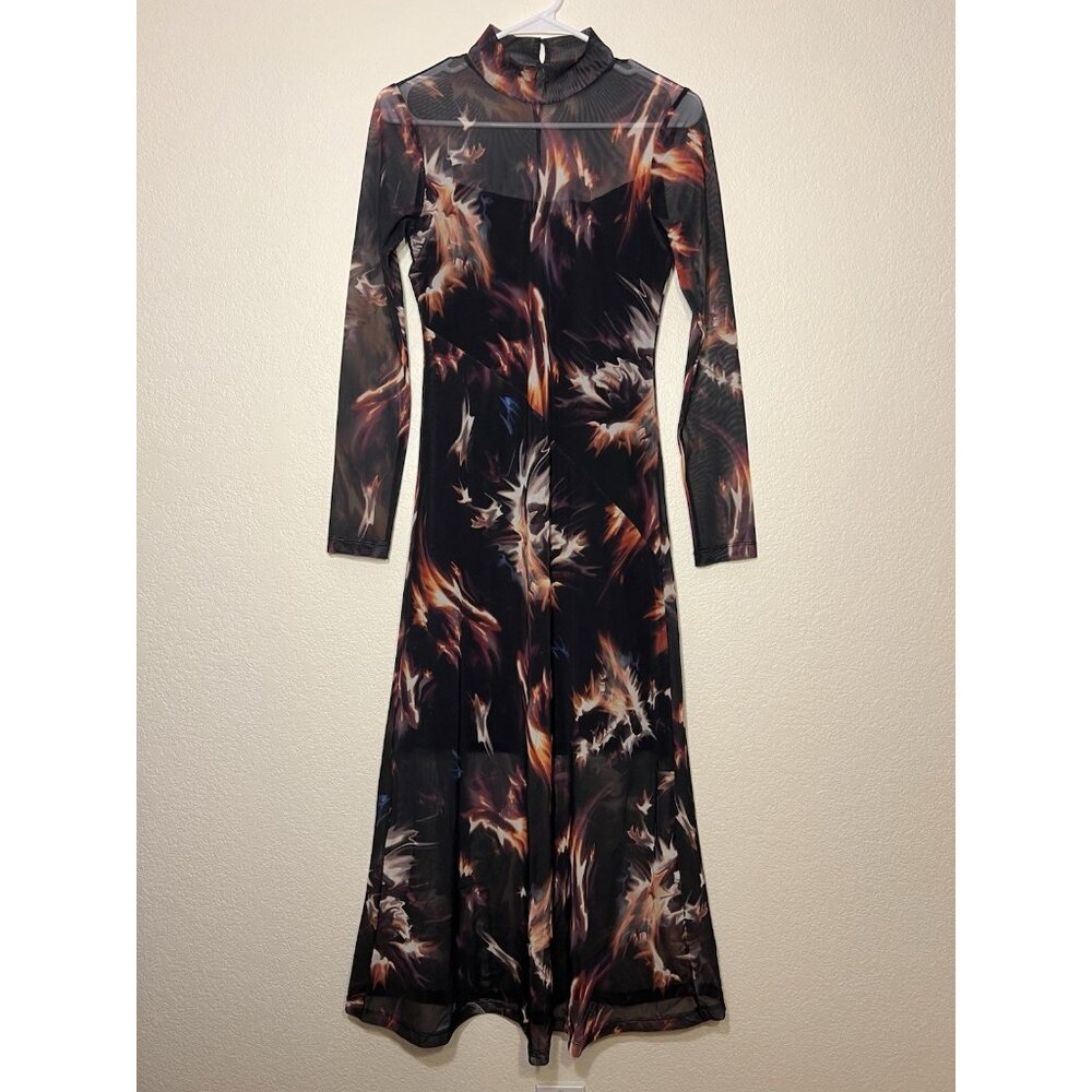 All Saints Hanna Flame Black Sheer Dress Size 2 Y2K